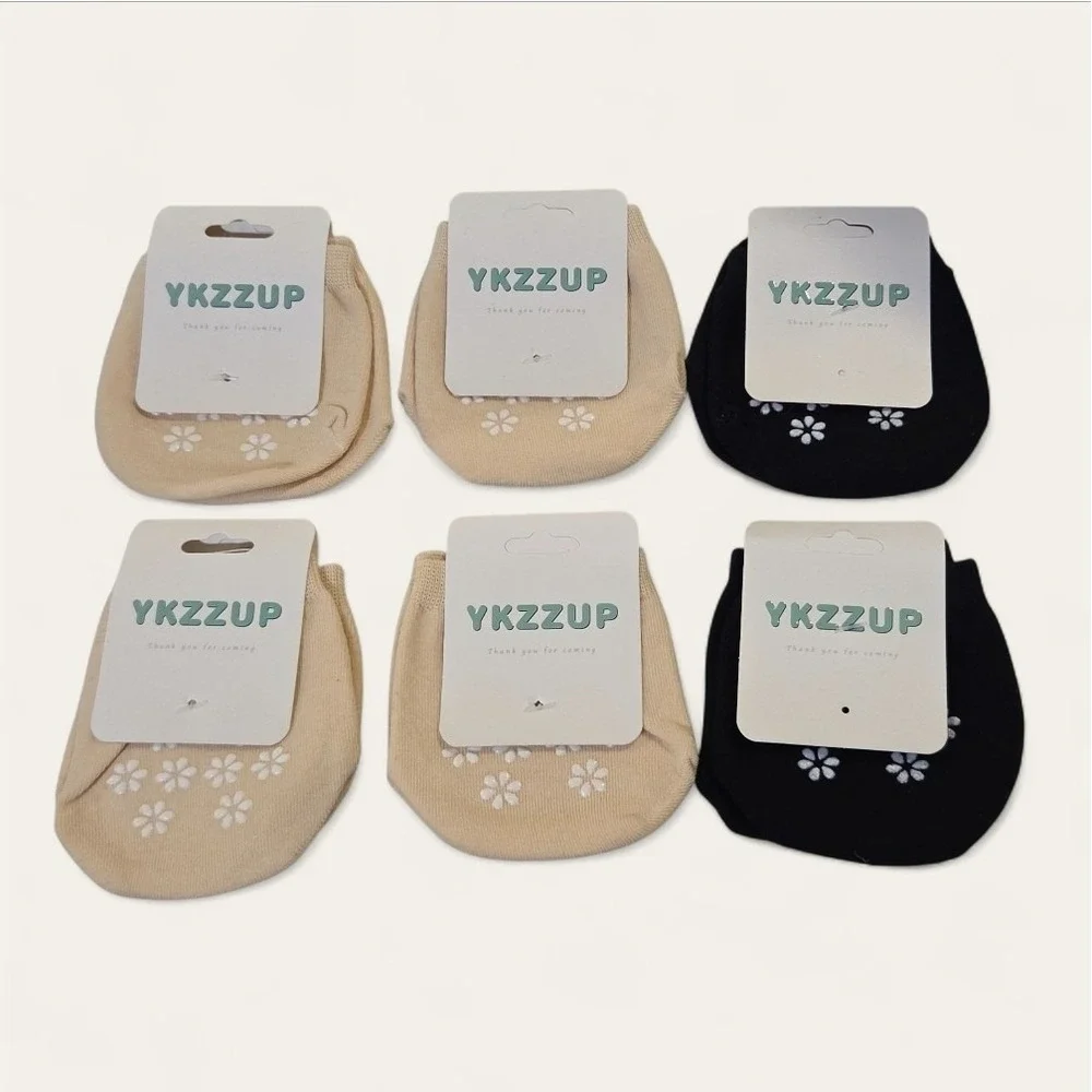 YKZZUP No-Show Socks Womens One Size Black Tan Non‎ Slip Liner 6 Pairs Daisy
